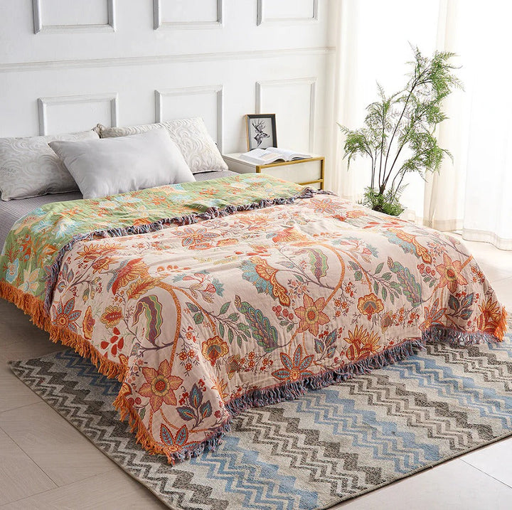 Havenholt Cotton Boho Throw with Floral Pattern