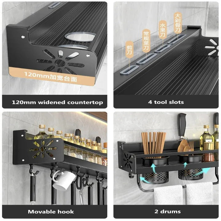 Havenholt Wall Mounted Kitchen Shelf with Hooks
