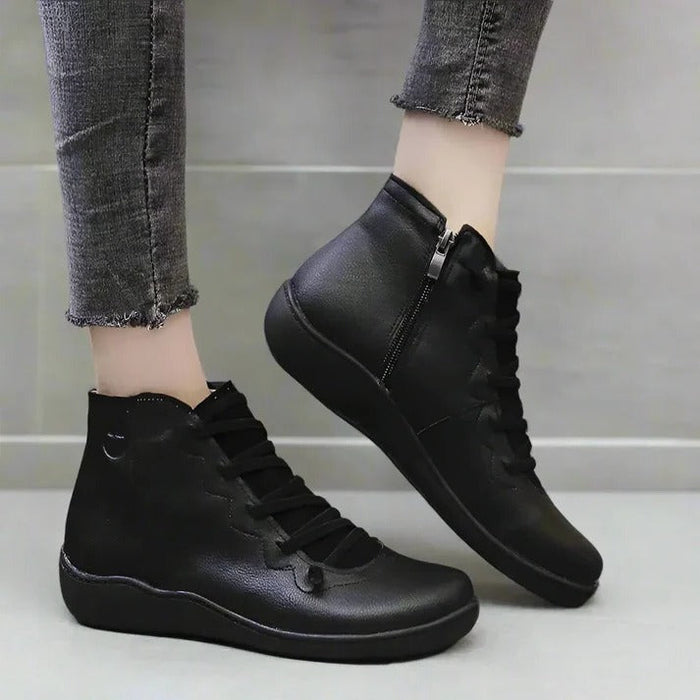 Havenholt Leather-Look Chunky Heel Ankle Boots with Side Zip