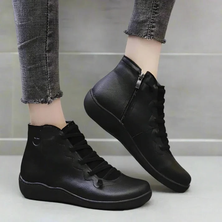 Havenholt Leather-Look Chunky Heel Ankle Boots with Side Zip