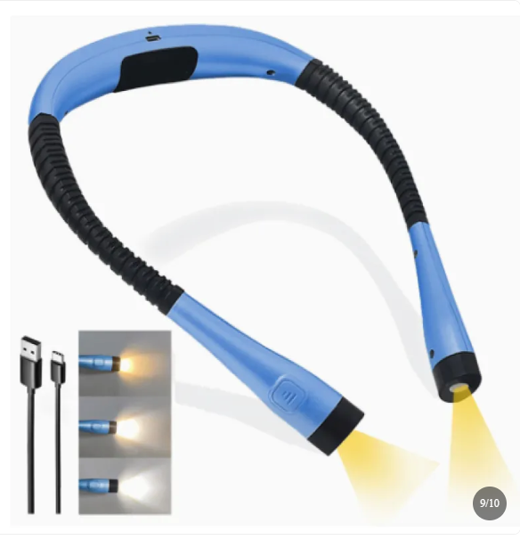 Portable Neck Reading Light with Flexible Dual Heads for Hands-Free Use
