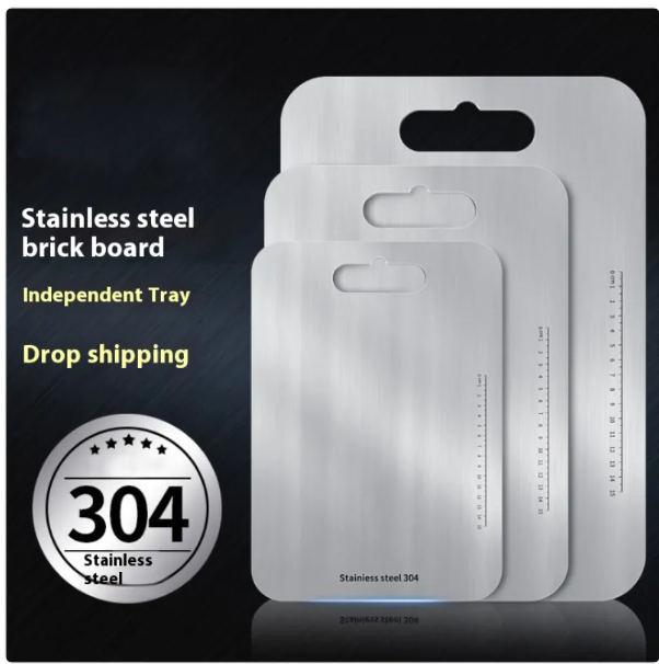 304 Stainless Steel Cutting Board with Rounded Edges and Handle