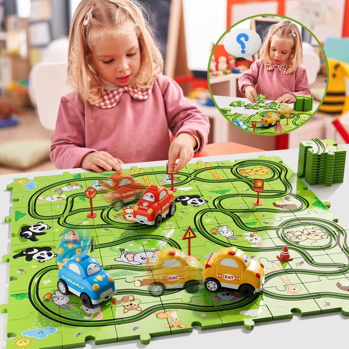 Havenholt Wooden Road Puzzle with Toy Cars and Traffic Signs