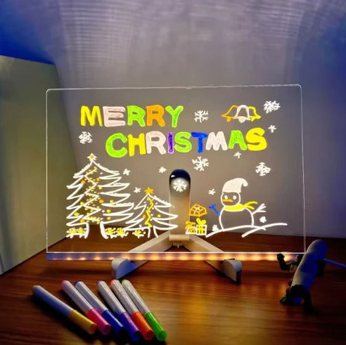 USB Powered LED Acrylic Message Board, Erasable Drawing Surface for Kids