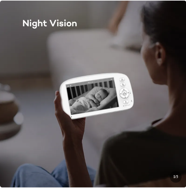 Baby Monitor with 5-Inch Display, Night Vision, Temperature Alerts and 1000ft Range