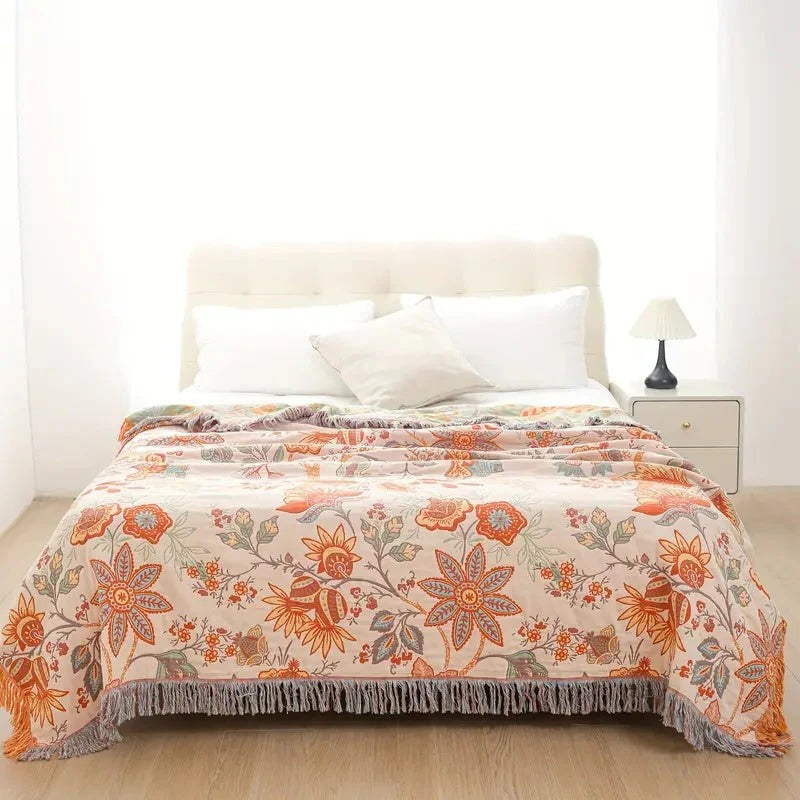 Havenholt Cotton Boho Throw with Floral Pattern