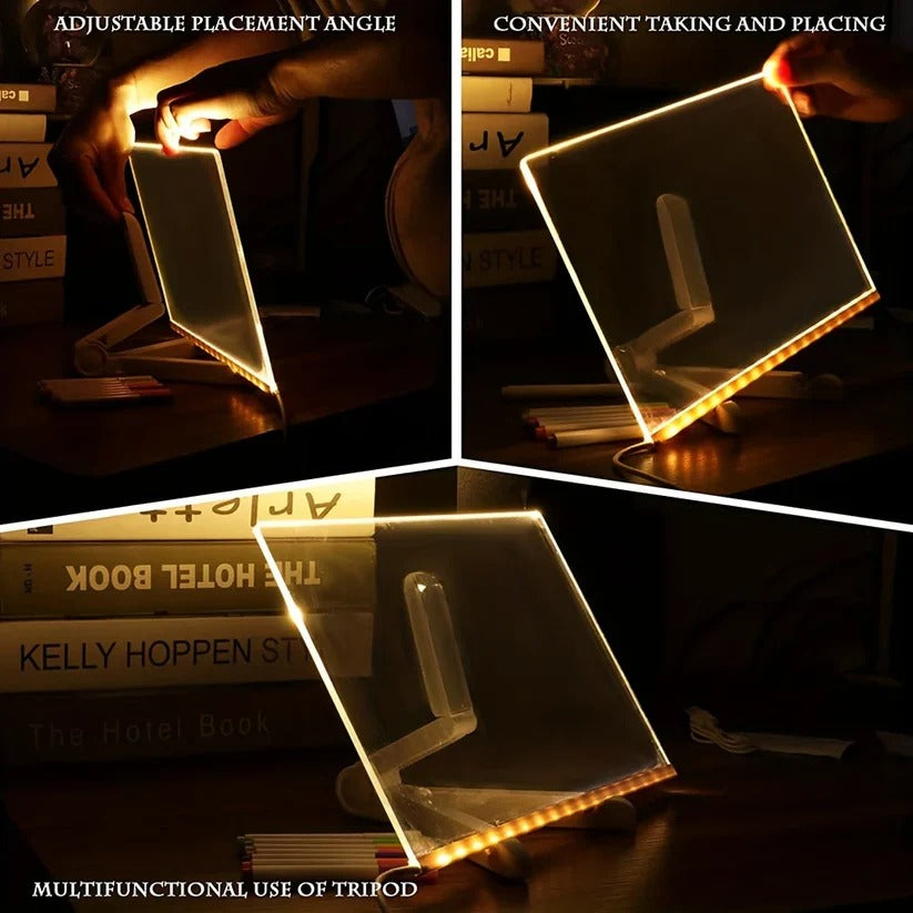 USB Powered LED Acrylic Message Board, Erasable Drawing Surface for Kids