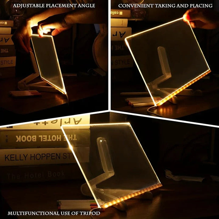 USB Powered LED Acrylic Message Board, Erasable Drawing Surface for Kids