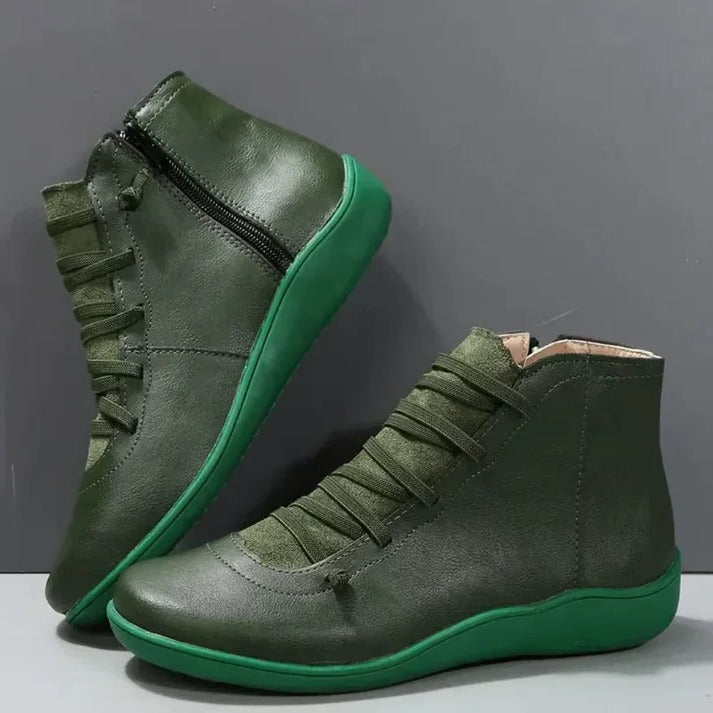 Havenholt Leather-Look Chunky Heel Ankle Boots with Side Zip