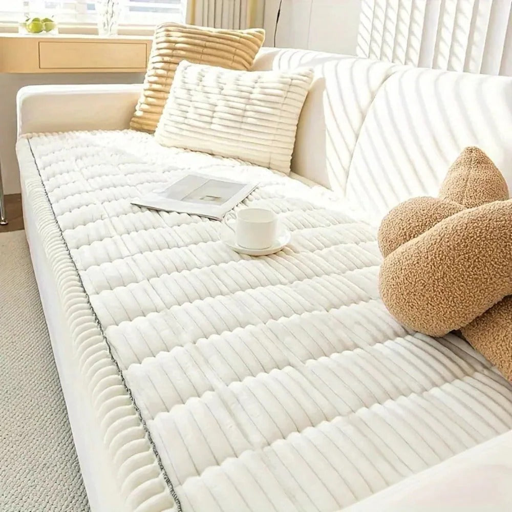 Havenholt Plush Sofa Cover with Pleated Edge