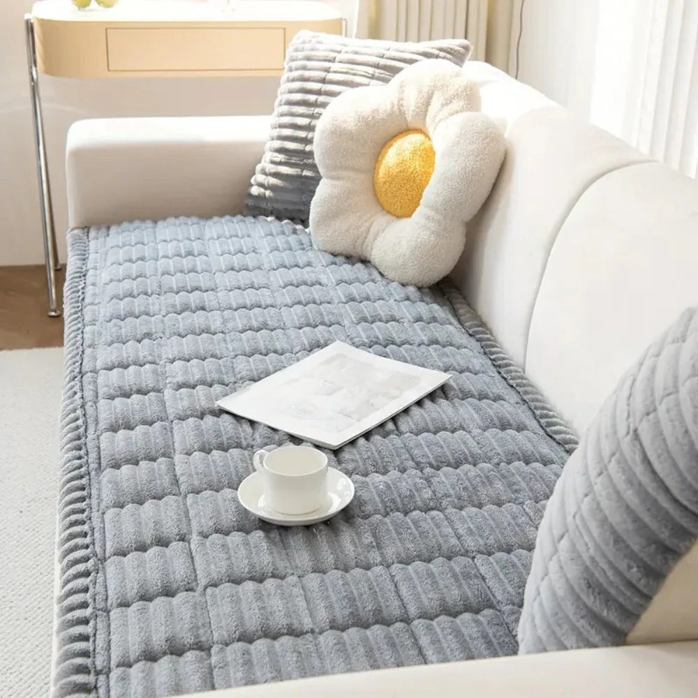Havenholt Plush Sofa Cover with Pleated Edge
