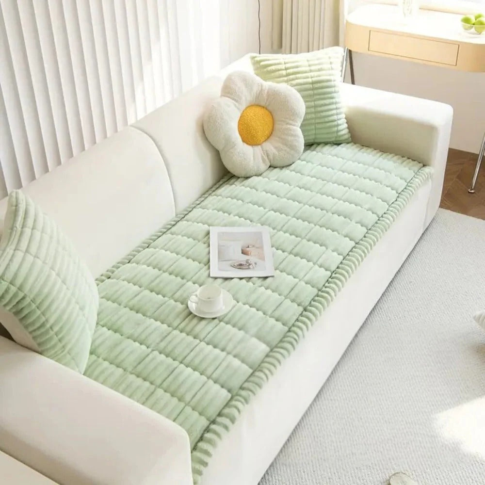 Havenholt Plush Sofa Cover with Pleated Edge
