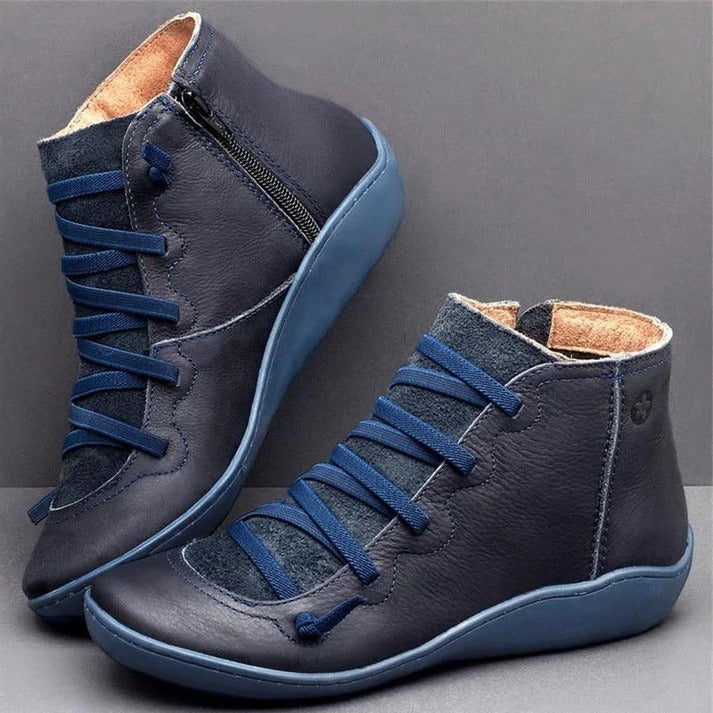 Havenholt Leather-Look Chunky Heel Ankle Boots with Side Zip