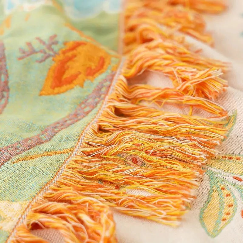 Havenholt Cotton Boho Throw with Floral Pattern