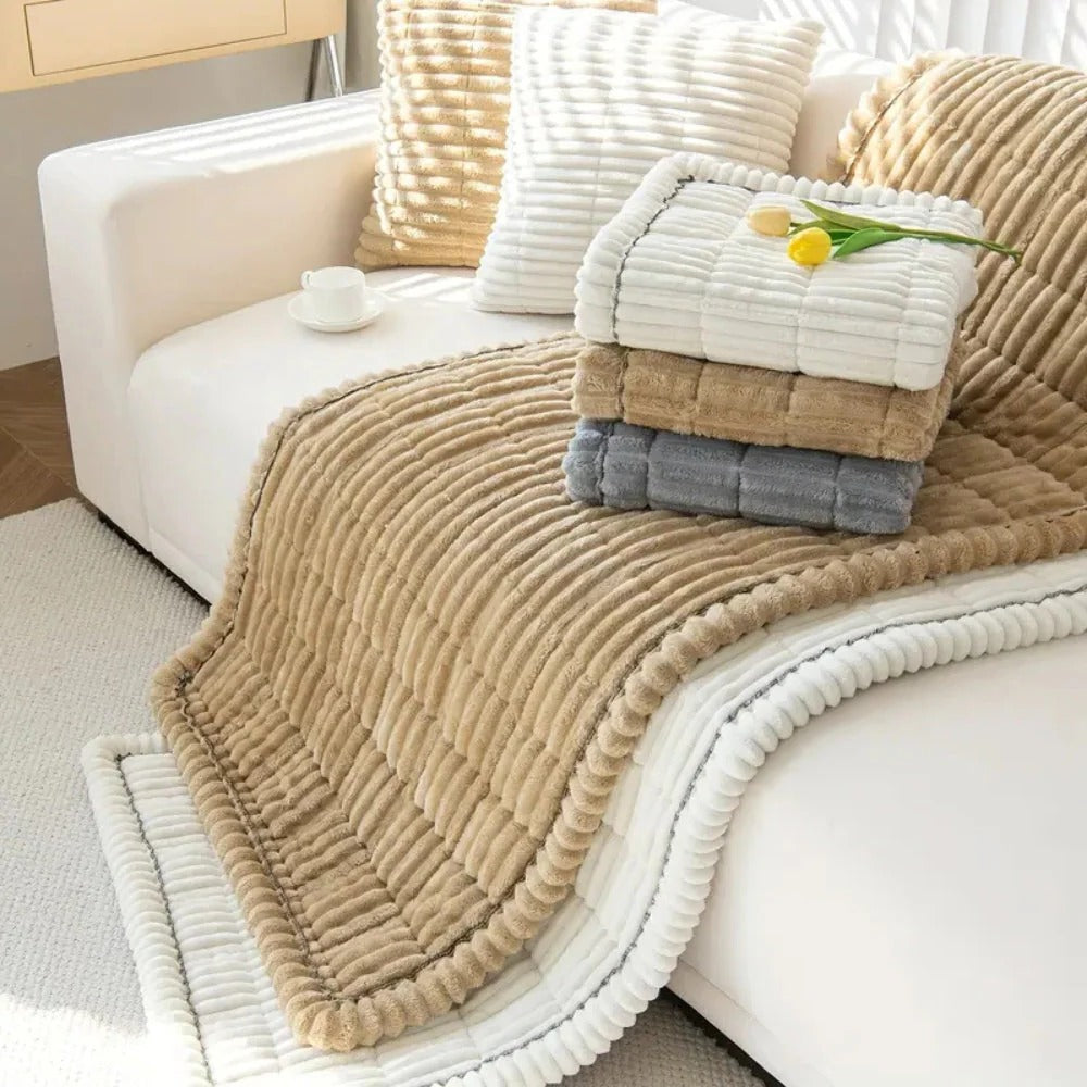 Havenholt Plush Sofa Cover with Pleated Edge