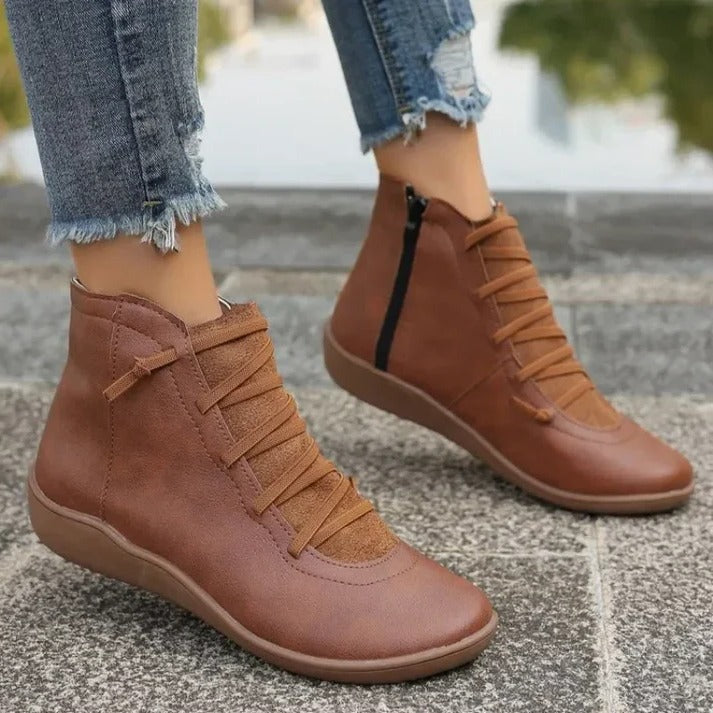 Havenholt Leather-Look Chunky Heel Ankle Boots with Side Zip
