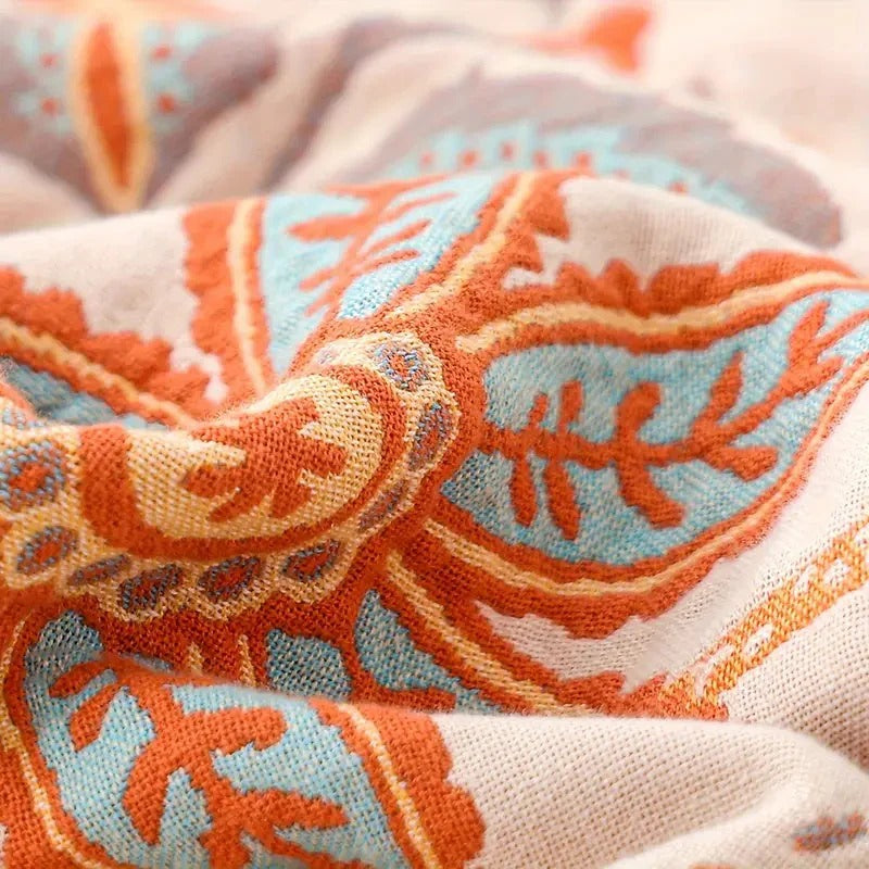Havenholt Cotton Boho Throw with Floral Pattern