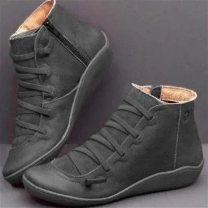 Havenholt Leather-Look Chunky Heel Ankle Boots with Side Zip