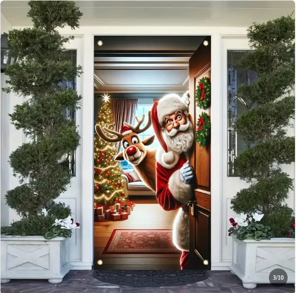 Christmas Door Cover, 3D Holiday Printed Door Decoration, 90 × 180 cm