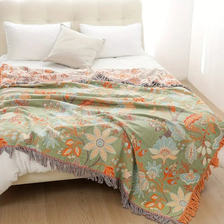 Havenholt Cotton Boho Throw with Floral Pattern