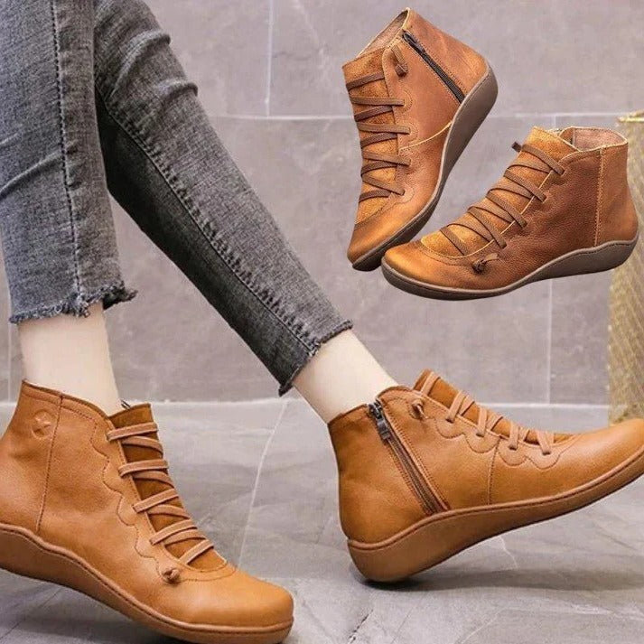 Havenholt Leather-Look Chunky Heel Ankle Boots with Side Zip