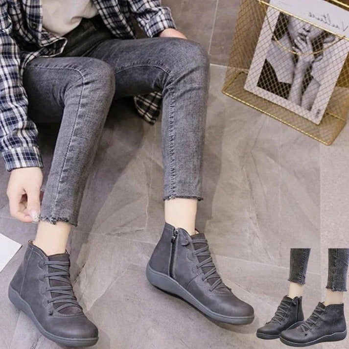 Havenholt Leather-Look Chunky Heel Ankle Boots with Side Zip