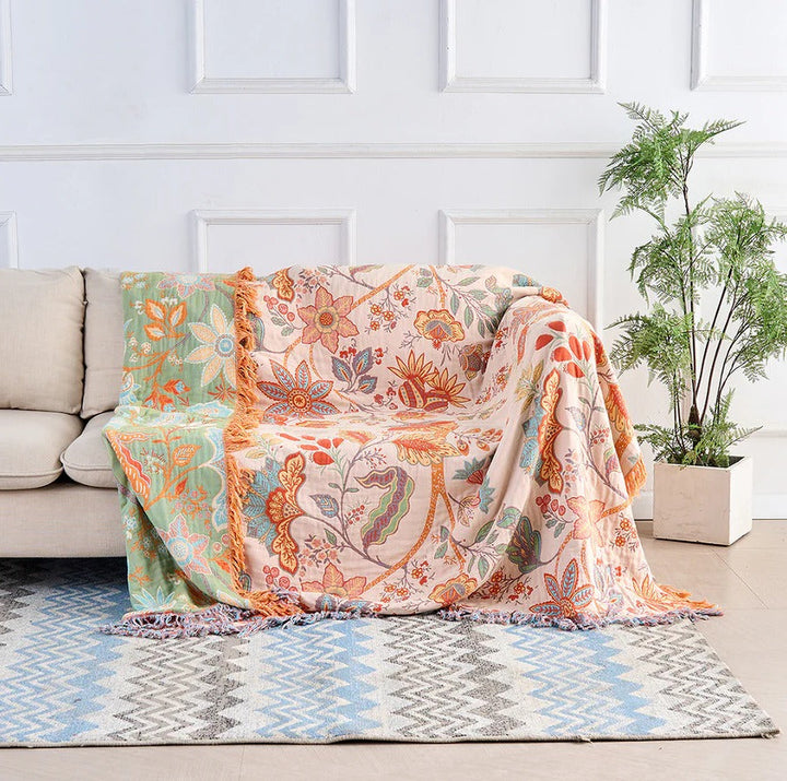 Havenholt Cotton Boho Throw with Floral Pattern