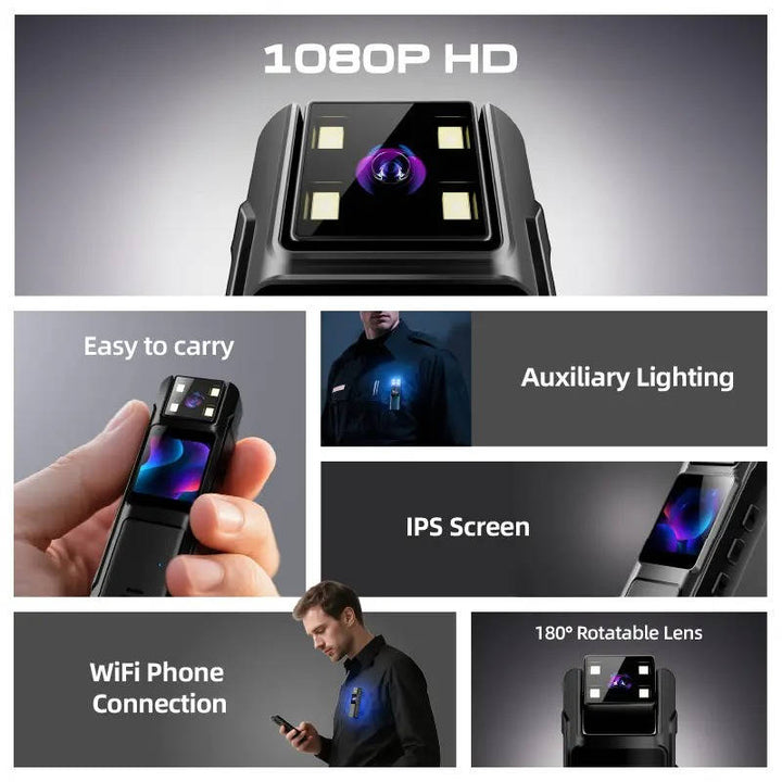 Havenholt 1080p Wearable Body Camera with 180° Rotating Lens