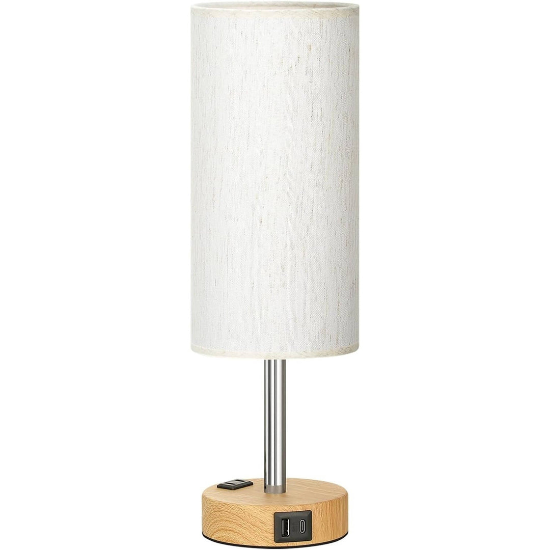 Havenholt Wooden Bedside Lamp with USB-C and Plug Socket