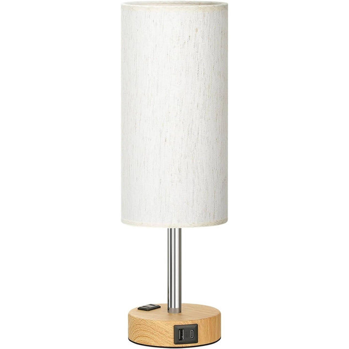 Havenholt Wooden Bedside Lamp with USB-C and Plug Socket