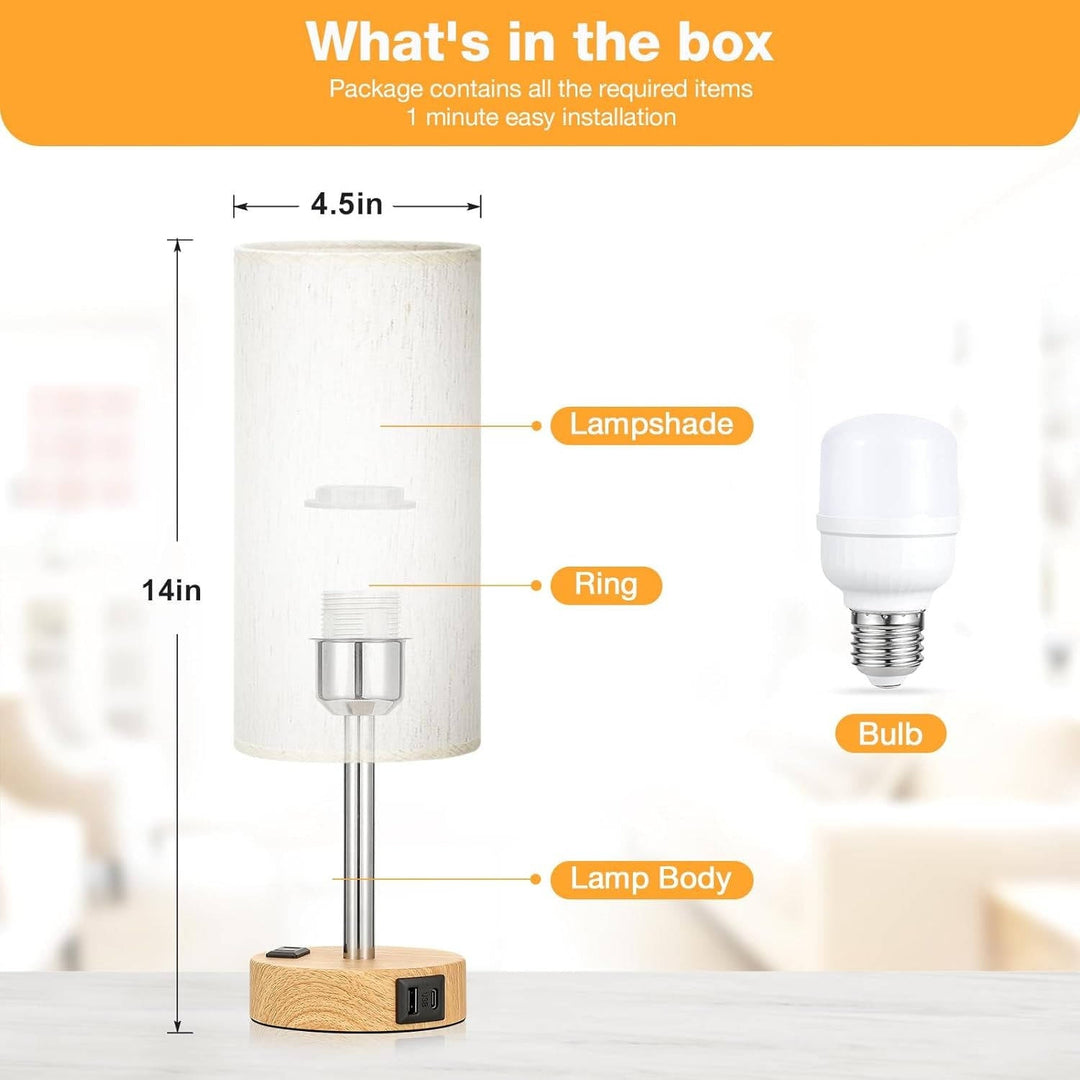Havenholt Wooden Bedside Lamp with USB-C and Plug Socket