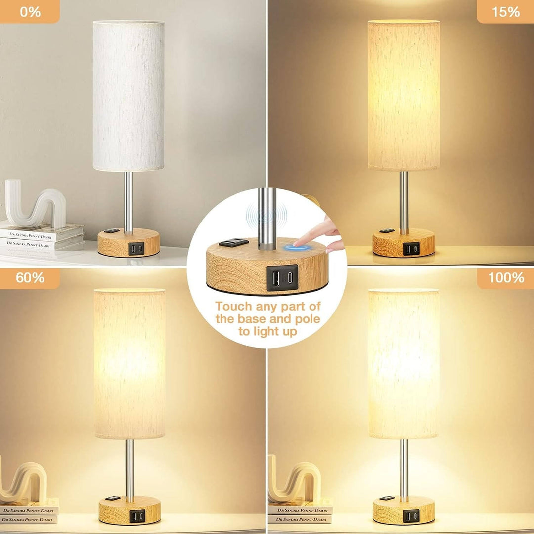 Havenholt Wooden Bedside Lamp with USB-C and Plug Socket