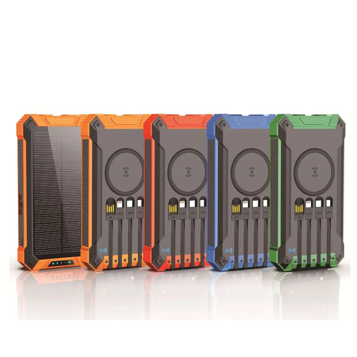 **20000mAh Solar Power Bank – Foldable Solar Charger with Wireless Charging &amp; Built-In Cables**