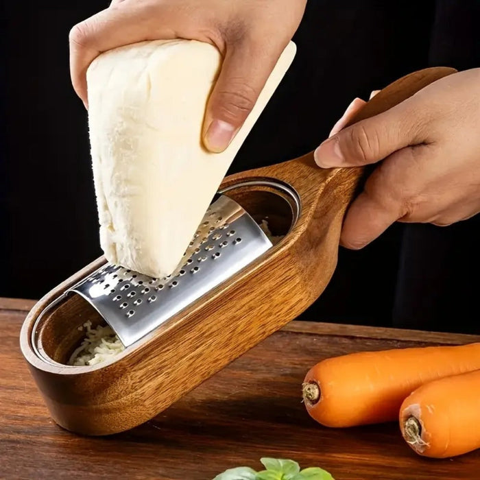 Flat Cheese Grater with Acacia Wood Handle and Stainless Steel Surface